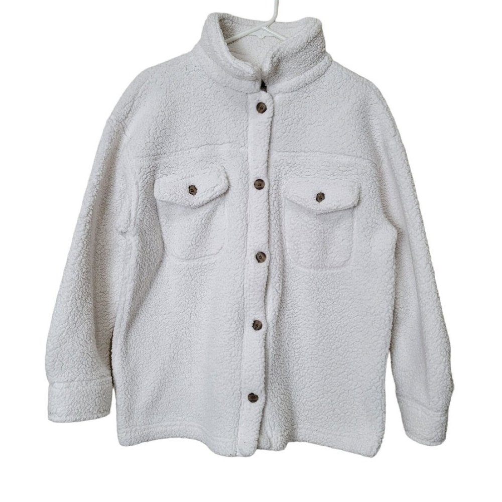 32 heat Womens Sherpa Fleece Teddy Bear Coat Size XS Ecru White bottom down